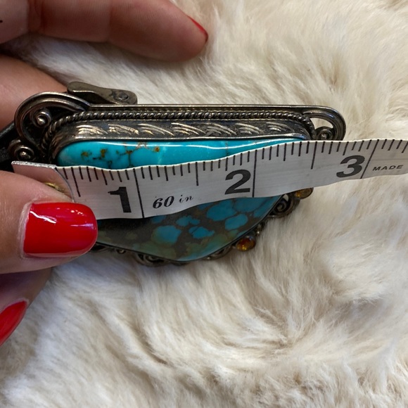 Signed Mona Van Riper Turquoise & Sterling Silver Belt Buckle & Leath… main image 6